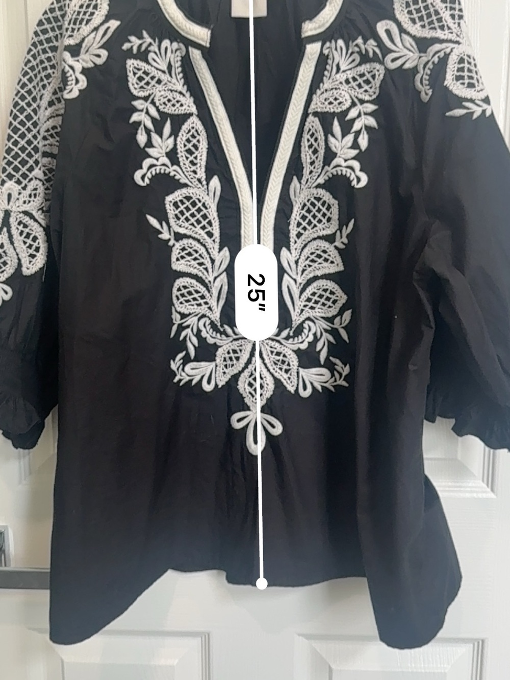 Maeve Black Peasant Top with White Embroidery - Picture 7 of 9